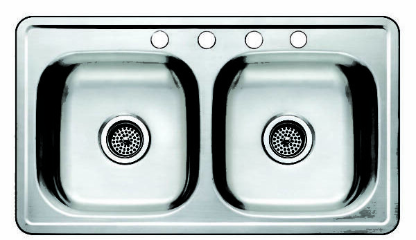 Double basin stainless steel kitchen sink.